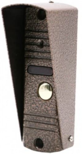 Цветная 4-х проводная вызывная панель, 1/3" CMOS 600ТВЛ, угол обзора 68°, ИК-подсветка до 3м, питание DC 12В от монитора, рабочая температура -40°С до +50°С, в комплекте уголовой кронштейн, козырек, размер 122x41x23мм, цвет бронза. EVJ-BC6(c) вызывная CVBS панель к видеодомофону, 600ТВЛ, цвет бронза