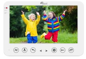 Цветной 7" TFT LCD видеодомофон, разрешение экрана 1980х1024, подключение 4-проводное, экранное меню с поддержкой русского языка, продолжительность беседы 120 секунд, запись фото, слот microSD до 128 Гб, возможность подключения до 2х вызывных панелей и 6-и мониторов, управление замком, напряжение питания AC 100-240 В (встроенный БП), рабочая температура от 0°С до +50°С. Комплект: монитор, накладаная монтажная пластина, комплект проводов, крепежный комплект, инструкция. EVJ-7-FHD цветной FHD (1080P), 7 видеодомофон на две вызывные панели, слот microSD