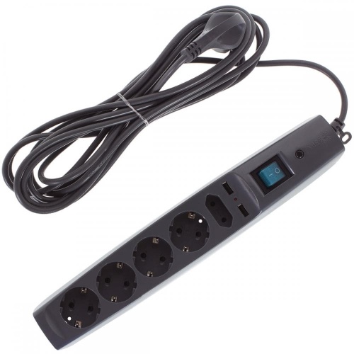 Сетевой фильтр SFU ― вспомогательное оборудование, которое защищает электрическую технику от скачков напряжения в сети или перебоев питания. фото 2 Сетевой фильтр SFU 5 розеток 5 м цвет чёрный фото 2