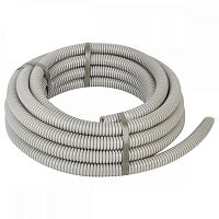 Гофрированная труба легкого типа из пластика ПВХ (поливинилхлорида) служит для прокладки электрического кабеля и проводов разного назначения, по которым проходит ток с напряжением не более 1000 В. Изделие можно купить и использовать для наружной и скрытой проводки как в помещении, так и на открытом воздухе. Для того, чтобы было проще протягивать кабель по трубе, внутри нее заложен зонд (стальная проволока диаметром 0,9 мм). Труба гофрированная Экопласт ПВХ с зондом D25 мм 25 м